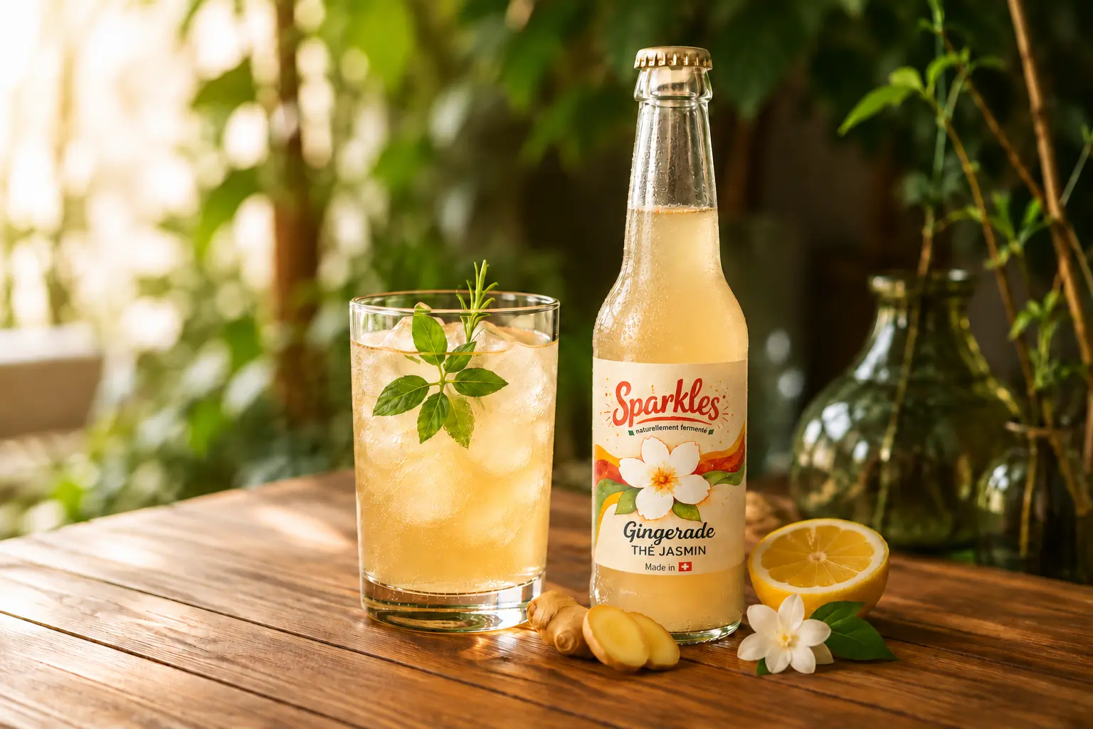 Une bouteille Sparkles servie avec un verre